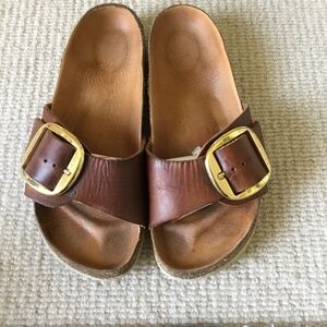Birkenstock Brown Sandals with Gold Buckle
